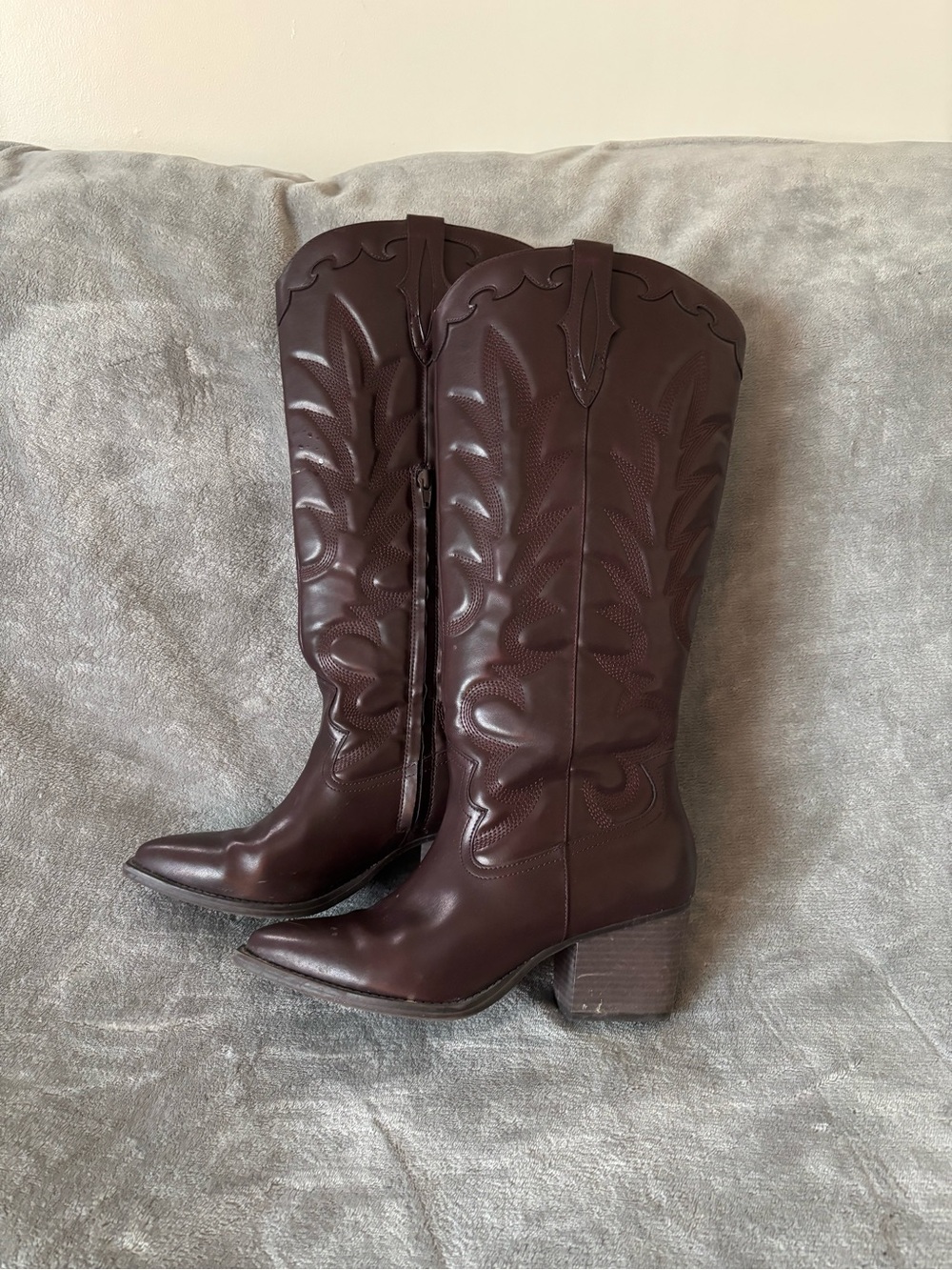 Crown Vintage Dark Brown Western Knee-High Heeled Boots